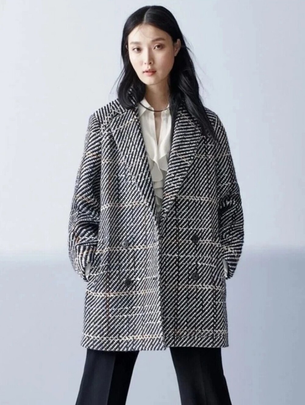 Theory Cafe Graphic Wool Oversized Double Breasted Coat